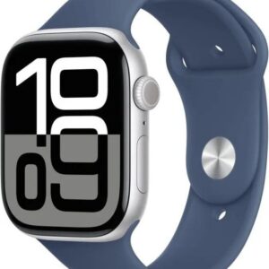 Apple Watch Series 10 46mm Silver Aluminium Case with Denim Sport Band - M/L (MWWM3)