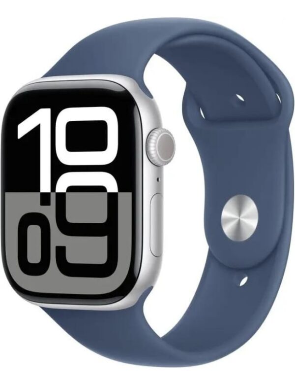 Apple Watch Series 10 46mm Silver Aluminium Case with Denim Sport Band - S/M (MWWL3)