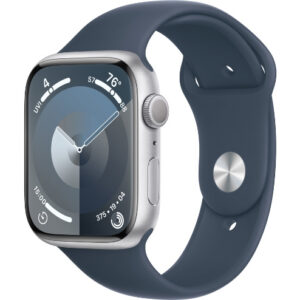 Apple Watch Series 9 45mm Silver Aluminium Case with Storm Blue Sport Band - M/L (MR9E3)