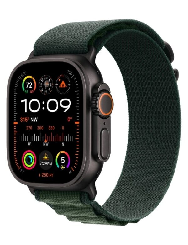 Apple Watch Ultra 2 GPS + LTE 49mm Black Titanium Case with Dark Green Alpine Loop - Small (MX4Q3) 2024