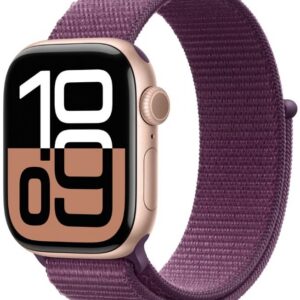 Apple Watch Series 10 42mm Rose Gold Aluminium Case with Plum Sport Loop (MWWK3)