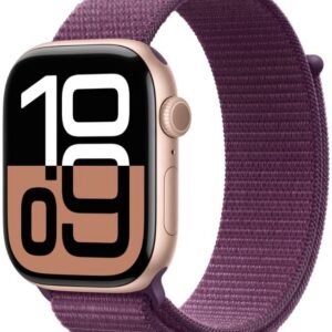 Apple Watch Series 10 46mm Rose Gold Aluminium Case with Plum Sport Loop (MWWV3)