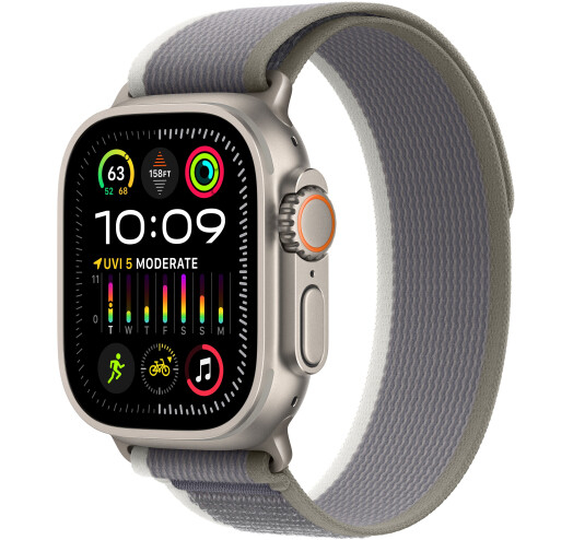 Apple Watch Ultra 2 GPS + LTE 49mm Titanium Case with Green/Grey Trail Loop - S/M (MRF33) 2023